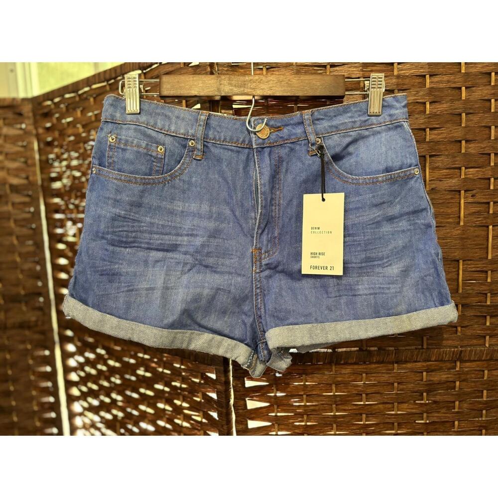 Forever 21 Denim Shorts High Rise womens size 0 rolled cuff Flaw read